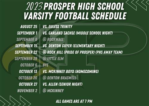 PHS Varsity Football Schedule 2023 
